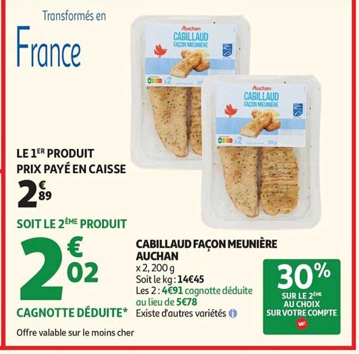 CABILLAUD FAÇON MEUNIÈRE AUCHAN