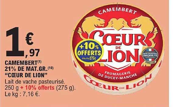 CAMEMBERT 21% DE MAT.GR. “COEUR DE LION”