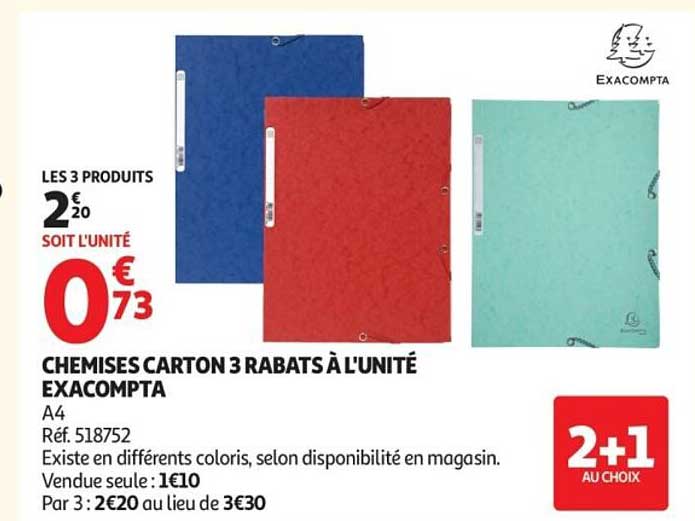 CHEMISES CARTON 3 RABATS À L'UNITÉ EXACOMPTA
