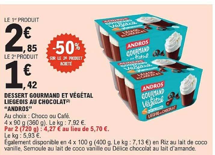 DESSERT GOURMAND ET VÉGÉTAL LIEGEOIS AU CHOCOLAT ANDROS