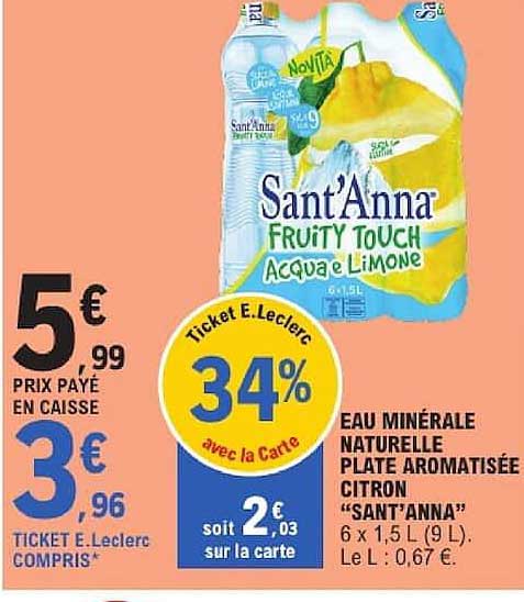 Eau minérale naturelle plate aromatisée citron “Sant’Anna”