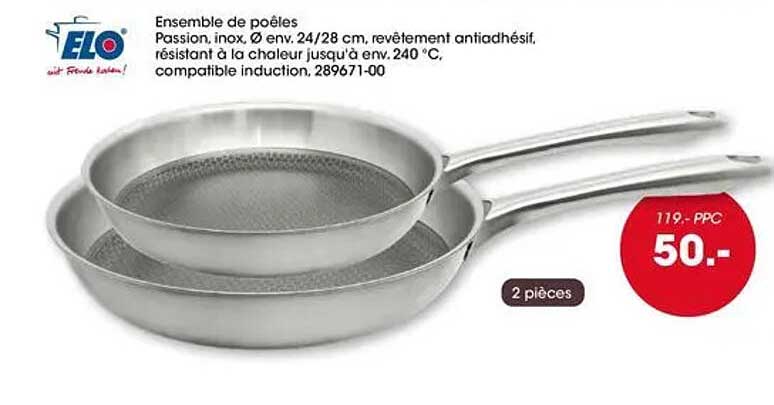 Ensemble de poêles Passion, inox, Ø env. 24/28 cm, revêtement antiadhésif, résistant à la chaleur jusqu’à env. 240 °C, compatible induction, 289671-00