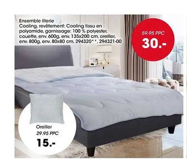 Ensemble literie Cooling, revêtement: Cooling tissu en polyamide, garnissage: 100 % polyester, couette, env. 600g, env 135x200 cm, oreiller, env. 800g, env. 80x80 cm, 294320* ; 294321-00