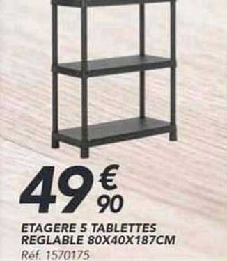 ETAGERE 5 TABLETTES REGLABLE 80X40X187CM