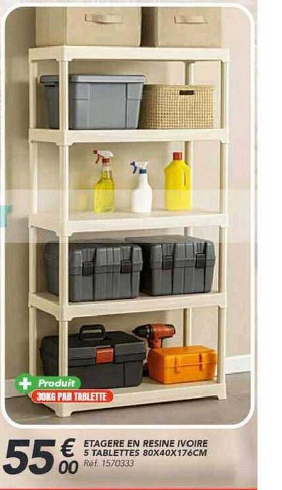 ETAGERE EN RESINE IVORE 5 TABLETTES 80X40X176CM