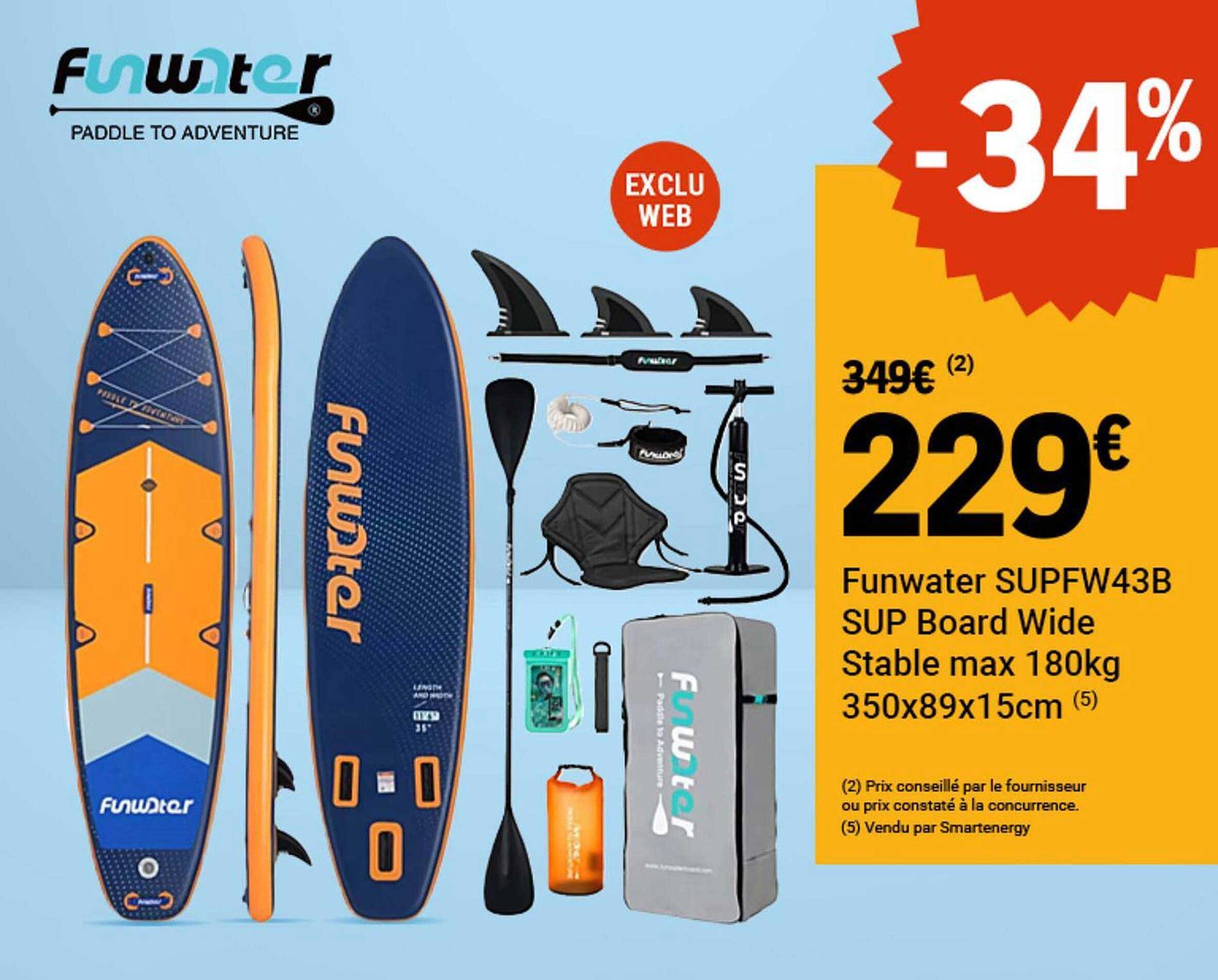 Funwater SUPFW43B SUP Board Wide Stable max 180kg 350x89x15cm
