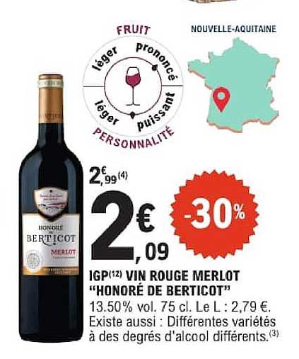 IGP Vin rouge Merlot "HONORÉ DE BERTICOT"