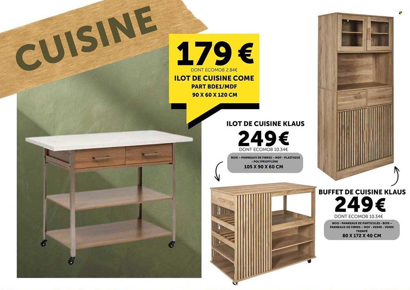 ILOT DE CUISINE COME PART BDE1/MDF 90 X 60 X 120 CM