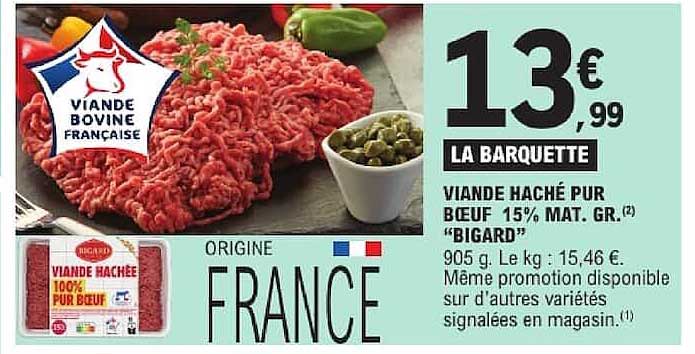 LA BARQUETTE VIANDE HACHÉE PUR BŒUF 15% MAT. GR. (2) "BIGARD"