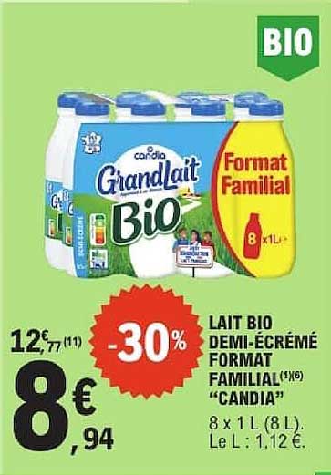 LAIT BIO DEMI-ÉCRÉMÉ FORMAT FAMILIAL “CANDIA”