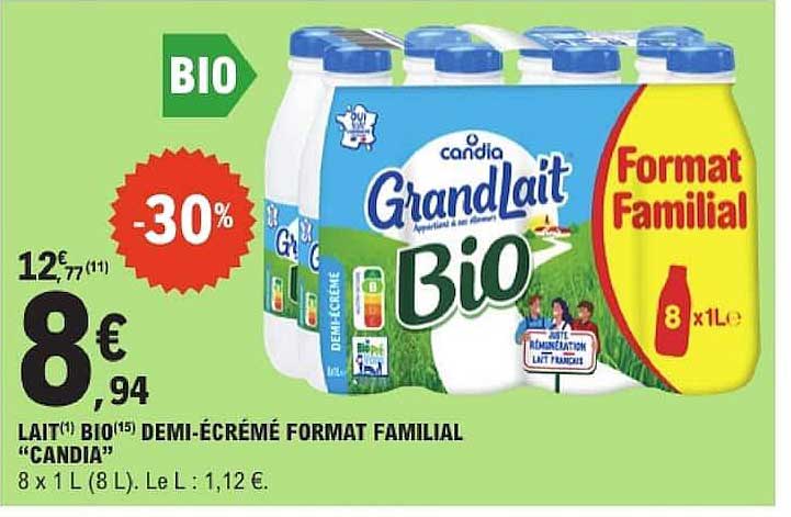LAIT BIO DEMI-ÉCRÉMÉ FORMAT FAMILIAL “CANDIA”