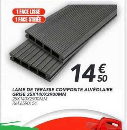LAME DE TERASSE COMPOSITE ALVÉOLAIRE GRISE 25X140X2900MM