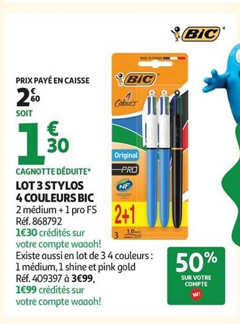 LOT 3 STYLOS 4 COULEURS BIC