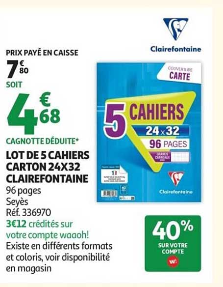 LOT DE 5 CAHIERS CARTON 24X32 CLAIREFONTAINE