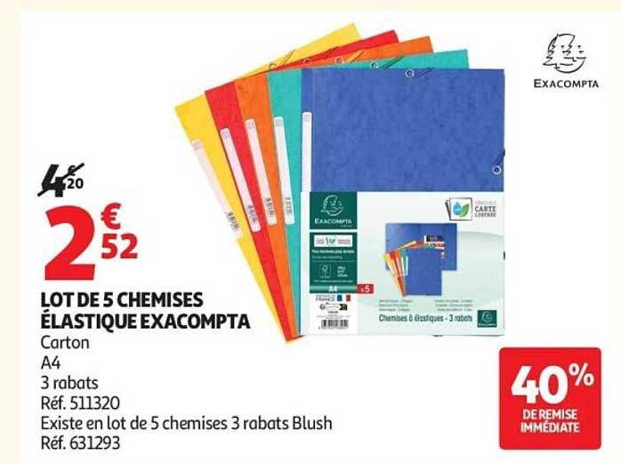 LOT DE 5 CHEMISES ÉLASTIQUE EXACOMPTA