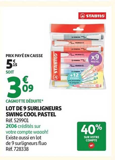 LOT DE 9 SURLIGNEURS SWING COOL PASTEL