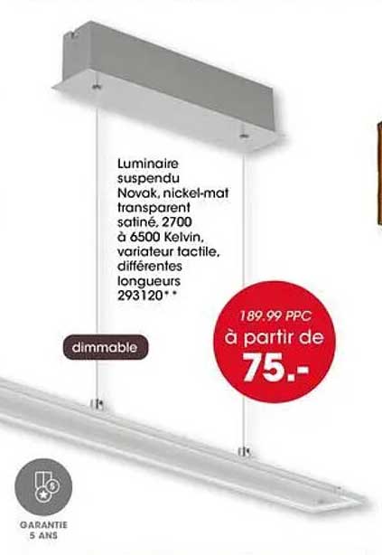 Luminaire suspendu Novak, nickel-mat transparent satiné, 2700 à 6500 Kelvin, variateur tactile, différentes longueurs 293120**
