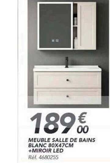 MEUBLE SALLE DE BAINS BLANC 80X47CM +MIROIR LED
