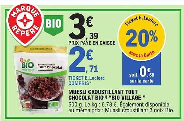 MUESLI CROUSTILLANT TOUT CHOCOLAT BIO(1) “BIO VILLAGE”
