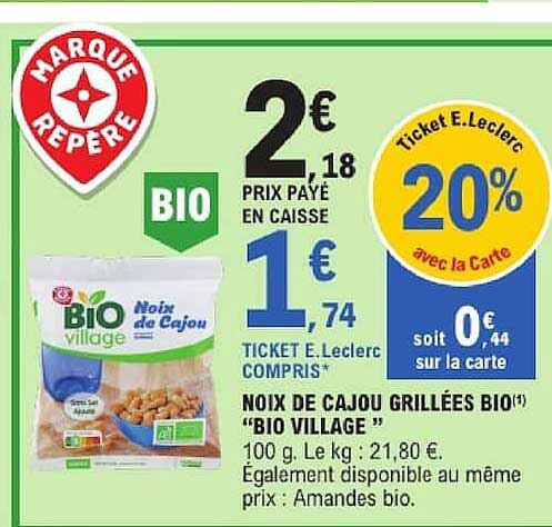 NOIX DE CAJOU GRILLÉES BIO “BIO VILLAGE”