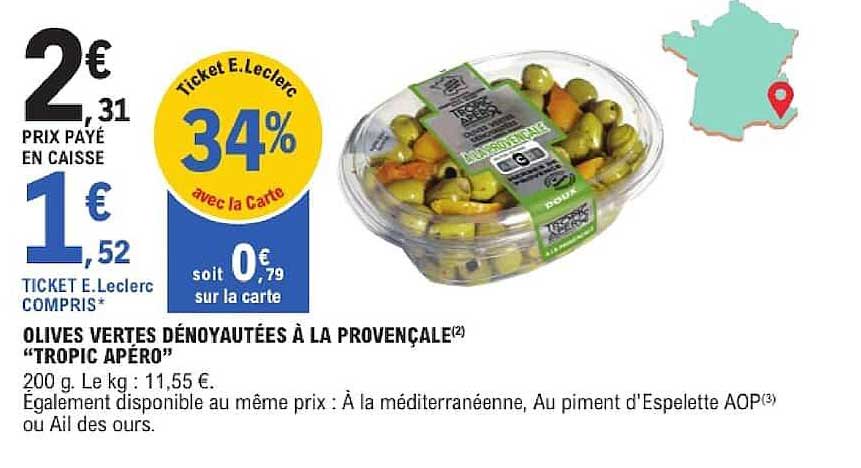 OLIVES VERTES DÉNOYAUTÉES À LA PROVENÇALE «TROPIC APÉRO»