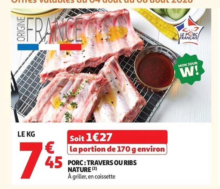 PORC : TRAVERS OU RIBS NATURE