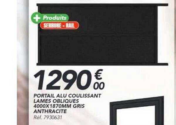 PORTAIL ALU COULISSANT LAMES OBLIQUES 4000X1870MM GRIS ANTHRACITE