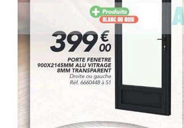 PORTE FENÊTRE 900X2145MM ALU VITRAGE 8MM TRANSPARENT