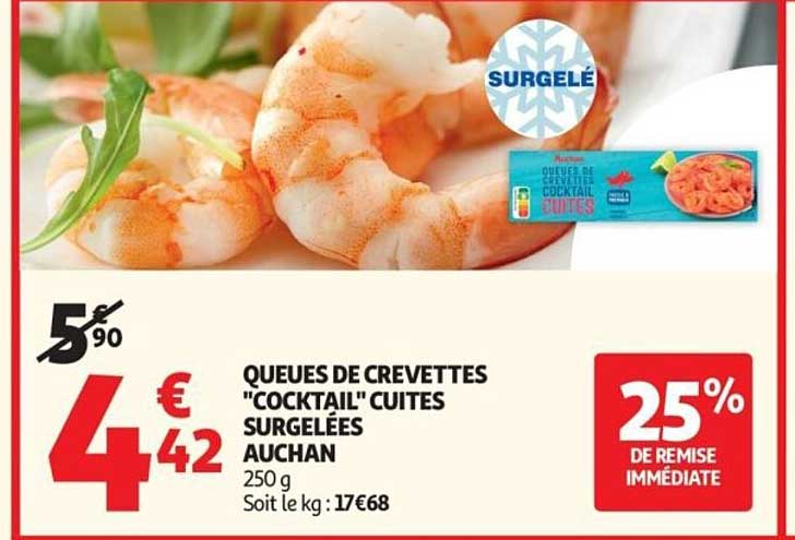 QUEUES DE CREVETTES "COCKTAIL" CUITES SURGELÉES AUCHAN