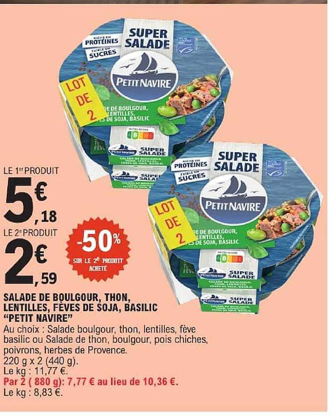 SALADE DE BOULGOUR, THON, LENTILLES, FEVES DE SOJA, BASILIC “PETIT NAVIRE”