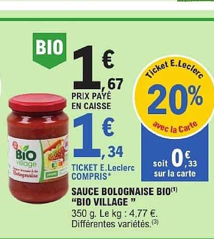 SAUCE BOLOGNAISE BIO «BIO VILLAGE »