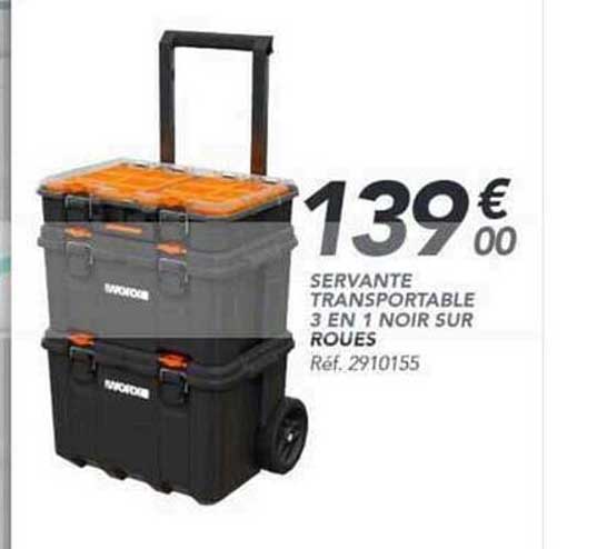 SERVANTE TRANSPORTABLE 3 EN 1 NOIR SUR ROUES