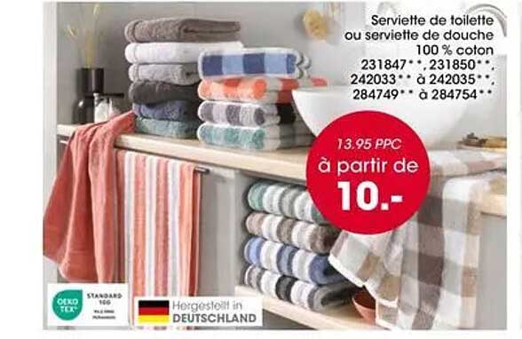 Serviette de toilette ou serviette de douche 100 % coton