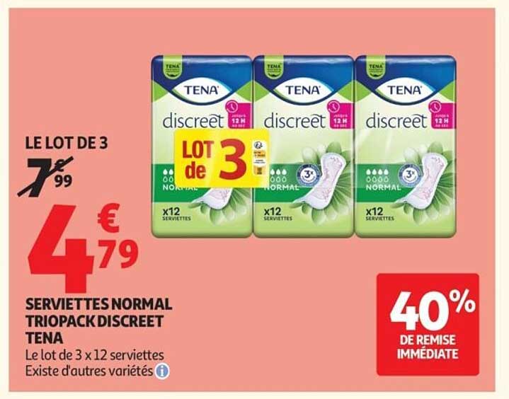SERVIETTES NORMAL TRIOPACK DISCREET TENA