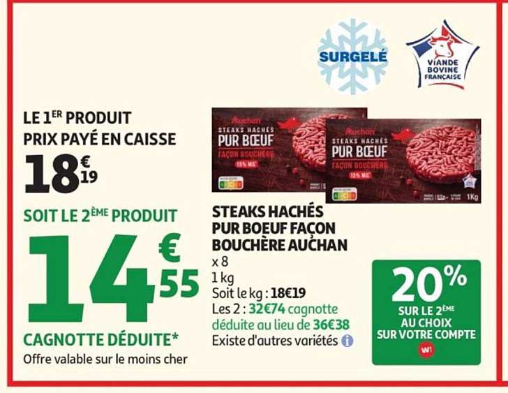 STEAKS HACHÉS PUR BŒUF FAÇON BOUCHÈRE AUCHAN