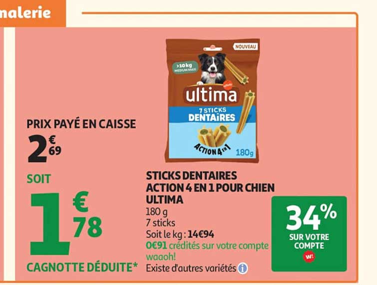 STICKS DENTAIRES ACTION 4 EN 1 POUR CHIEN ULTIMA