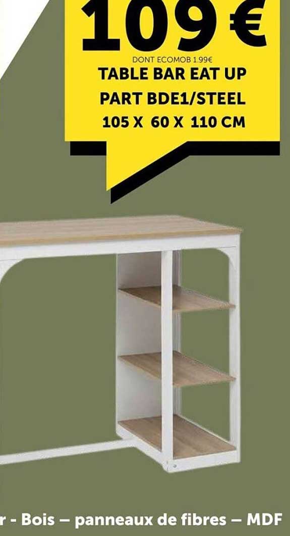 TABLE BAR EAT UP PART BDE1/STEEL 105 X 60 X 110 CM
