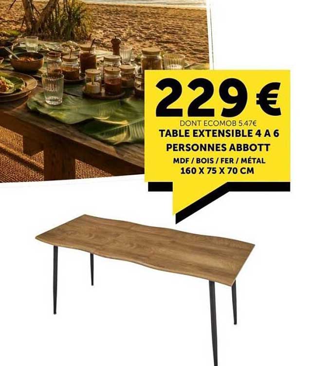 TABLE EXTENSIBLE 4 A 6 PERSONNES ABBOTT