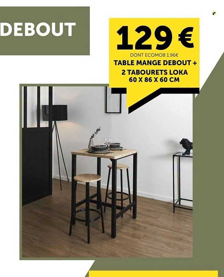 TABLE MANGE DEBOUT + 2 TABOURETS LOKA 60 X 86 X 60 CM