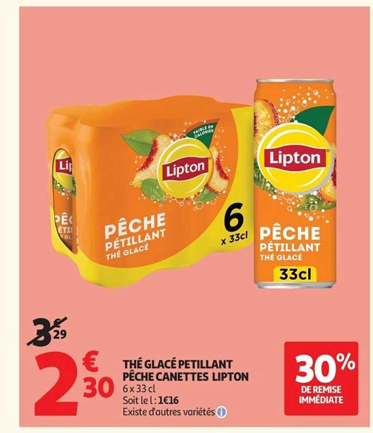THÉ GLACÉ PÉTILLANT PÊCHE CANETTES LIPTON