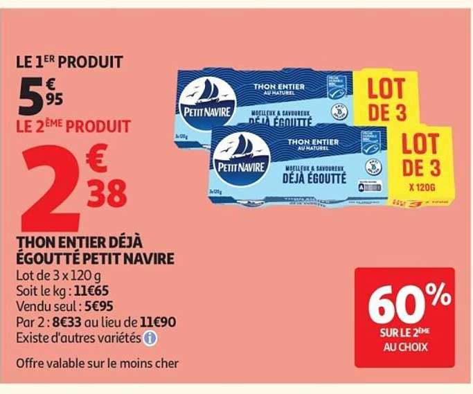 THON ENTIER DÉJÀ ÉGOUTTÉ PETIT NAVIRE