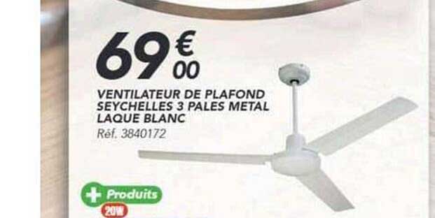 VENTILATEUR DE PLAFOND SEYCHELLES 3 PALES METAL LAQUE BLANC