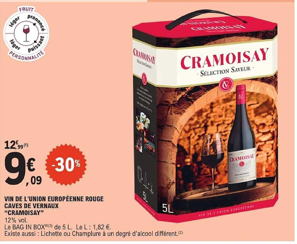 VIN DE L'UNION EUROPÉENNE ROUGE CAVES DE VERNAUX "CRAMOISAY"