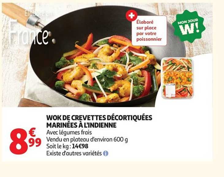 WOK DE CREVETTES DÉCORTIQUÉES MARINÉES À L'INDIENNE