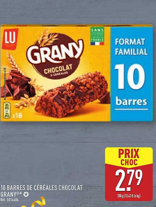 10 BARRES DE CÉRÉALES CHOCOLAT GRANY*