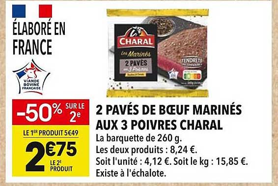 2 Pavés de Bœuf Marinés aux 3 Poivres Charal
