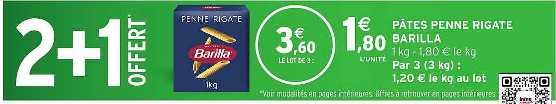 2+1 OFFERT* PÂTES PENNE RIGATE BARILLA