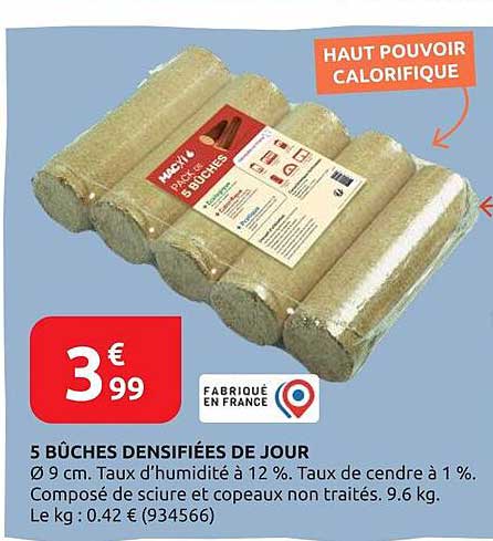5 BÛCHES DENSIFIÉES DE JOUR