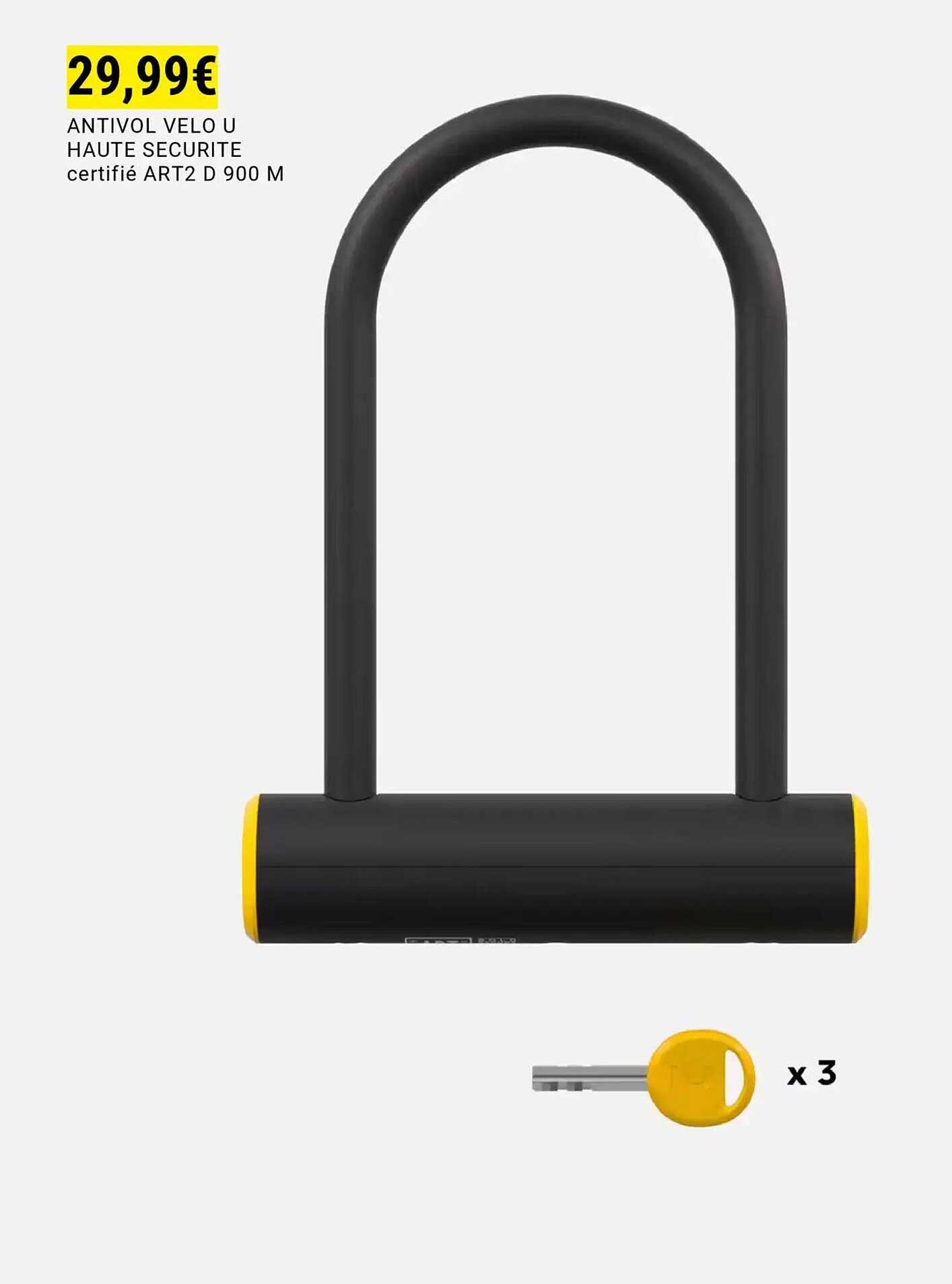ANTIVOL VELO U HAUTE SECURITE certifié ART2 D 900 M