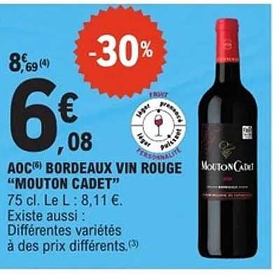 AOC(6) BORDEAUX VIN ROUGE "MOUTON CADET"